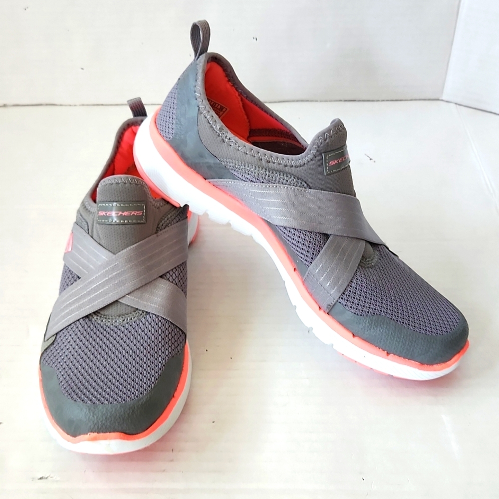 Skechers Charcoal and Coral Women's Slip-On Sneakers